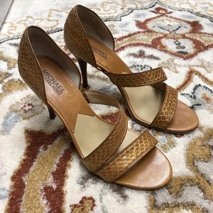 Michael Kors genuine snake skin, wooden heels